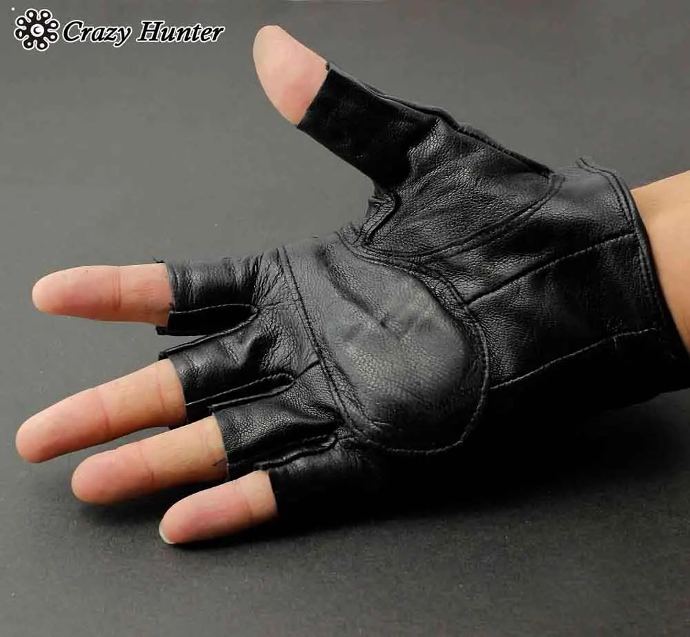 Мужские байкерские перчатки без пальцев из натуральной кожи|biker fingerless gloves|fingerless
