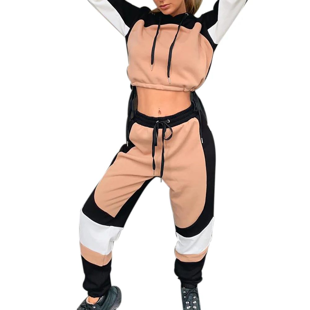 pink New Autumn Tracksuit Set Women Long Sleeve Hooded Sweatshirts&Sweatpants Two Piece Set Casual matching sets Streetwear - Цвет: pink
