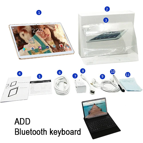 ADD BT Keyboard 2.5D Tempered Glass Screen 10.1 inch Tablet PC For Google Play Octa Core Phone SIM Card WIFI GPS Tablet Android 8.0 RAM 6GB 16GB - Комплект: ADD BT Keyboard