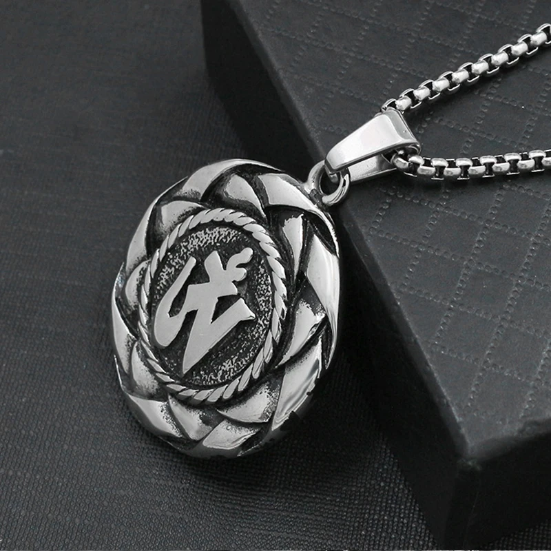 Antique silver personalized Om Mani Padme Hum necklace Circular pendant free ship | Украшения и аксессуары