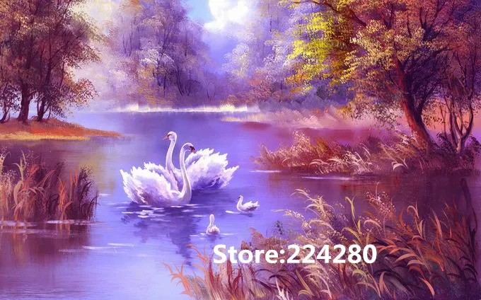 

Needlework,for embroidery,DIY 14CT Unprinted Art Cross stitch kits Swan Lake oil painting Cross-Stitching home decor crafts