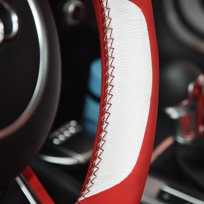 BANNIS Hand-stitched Black Red Suede White Leather Car Steering Wheel Cover for Audi A1 A3 A5 A7 | Автомобили и мотоциклы