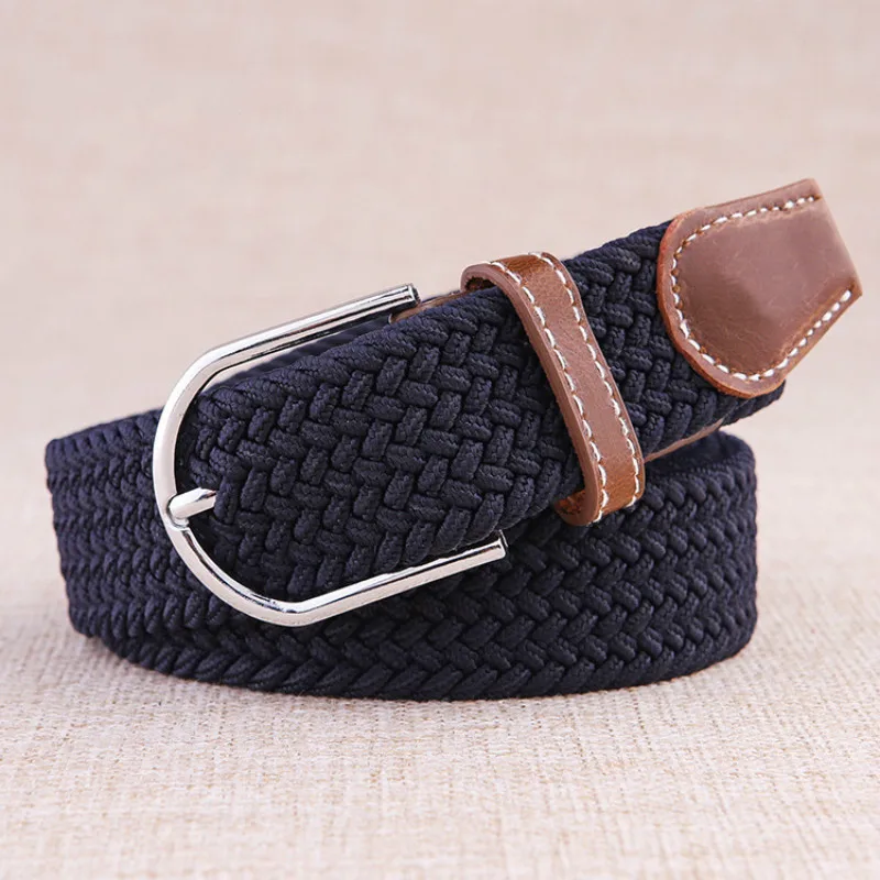 NavyBlue Высококачественные модные эластичные холщовые ремни для женщин, вязаный регулируемый ремень с пряжкой, мужские холщовые ремни для джинсов Новинка - Цвет: NavyBlue