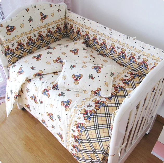 

9PCS Full Set Bear protector de cuna baby cot bumper kid crib bedding set,4bumper/sheet/pillow/duvet