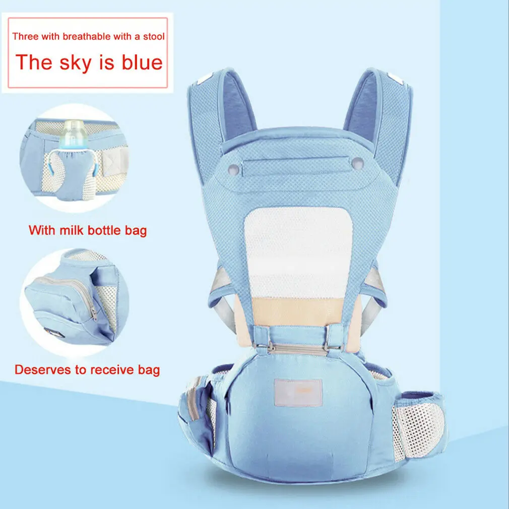 Blue A Breathable Рюкзаки-кенгуру для малышей с сидением Перевозчик фронтальная эргономичный типа «кенгуру» Обёрточная бумага слинг для малышей для путешествий на возраст от 0 до 24 месяцев - Цвет: Blue A Breathable