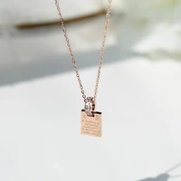 yun ruo 2021 new rose gold color fashion square letters crystal cz pendant necklace titanium steel jewelry woman gift never fade