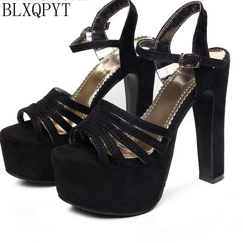 Женские кожаные сандалии BLXQPYT модные вечерние туфли на высоком каблуке (14 5 см)
