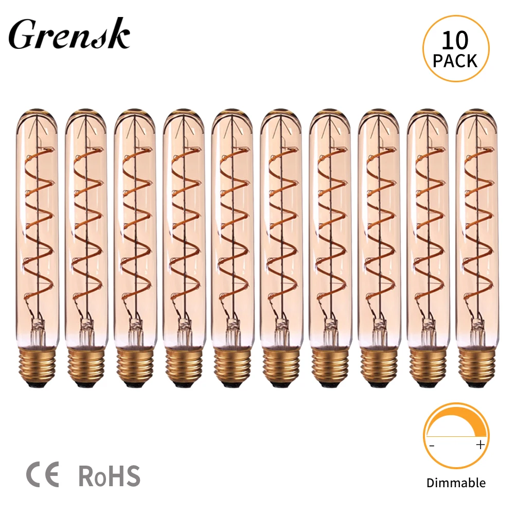 Grensk Bombillas Led E27 110В 220В Ретро спиральная Светодиодная лампа накаливания T30 T185