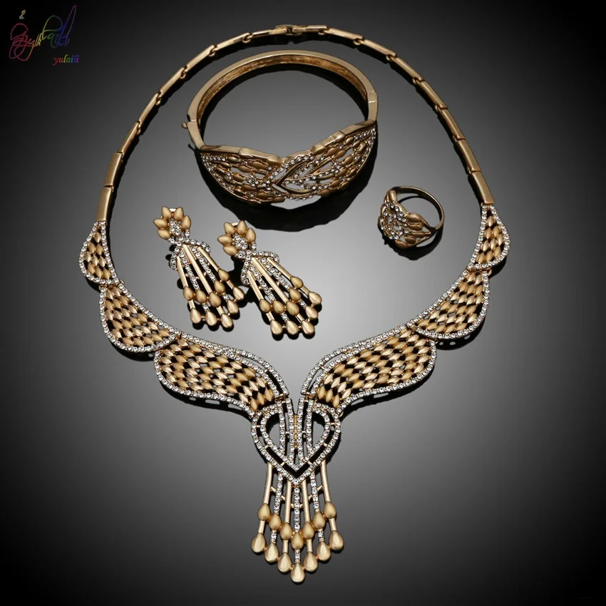 YULAILI свадебные аксессуары для женщин нигерийские Стразы золотистого цвета