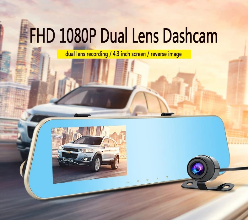 Hot 4.3 inch Full HD 1080P Car Mirror DVR Dual Lens Front And Back Camera For Rear View Video Recorder | Автомобили и мотоциклы