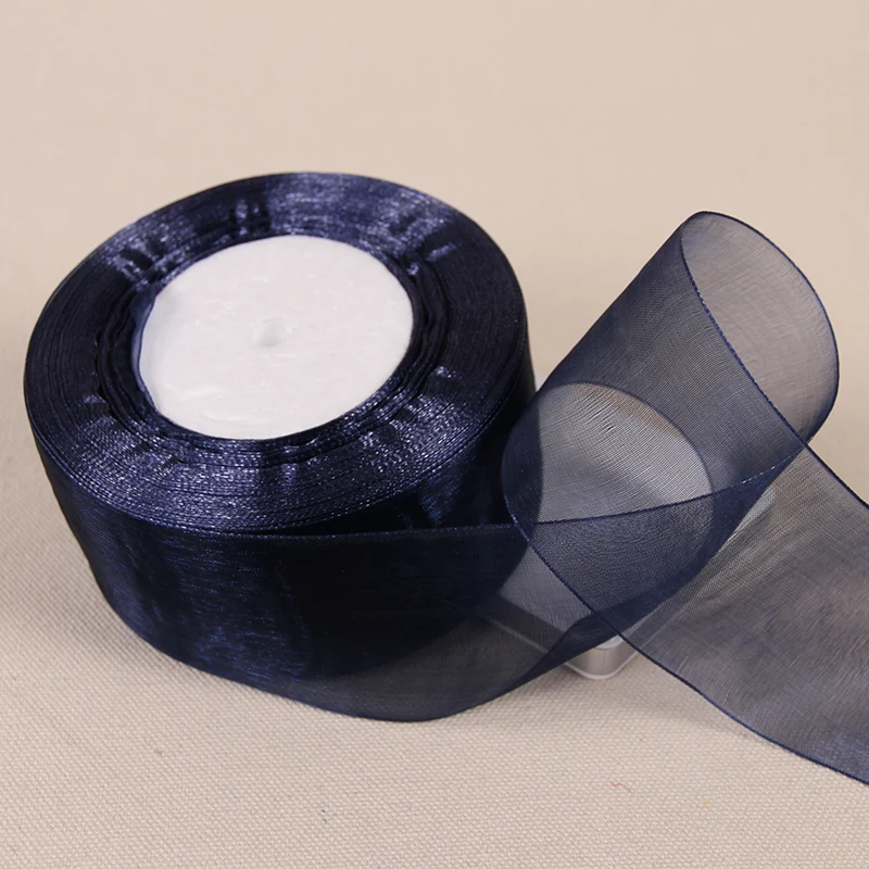 12/15/20/25/40/50mm Navy Blue Transparent Organza Ribbons DIY Crafts Fabric Christmas Wedding Birthday Party Decoration Ribbons