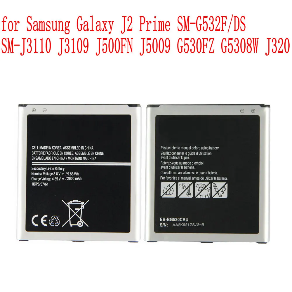 EB-BG530BBE 2600 мА/ч, батарея для samsung Galaxy J2 Prime SM-G532F/DS SM-J3110 J3109 J500FN J5009 G530FZ G5308W J320