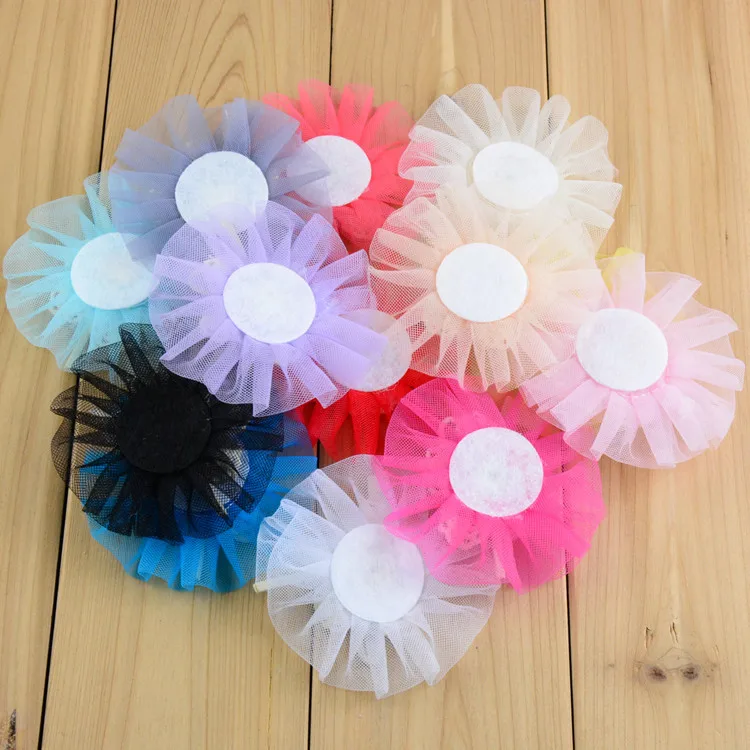 Yundfly, 10 Uds., flor de malla de chif&oacute;n para reci&eacute;n nacidos, accesorios para el cabello para ni&ntilde;as, tela de encaje con flores hechas a mano para diademas-3