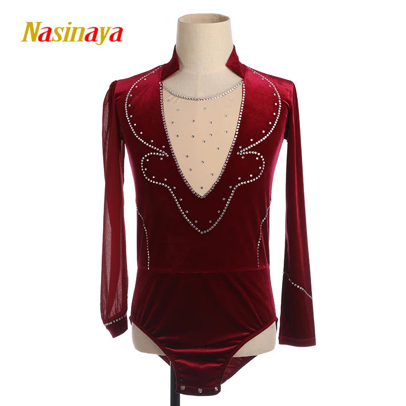 Figure Skating Costume Boys Men Performance Clothing Customized Competition Ice Skating Leotard Kids Gymnastics Wine red Velvet