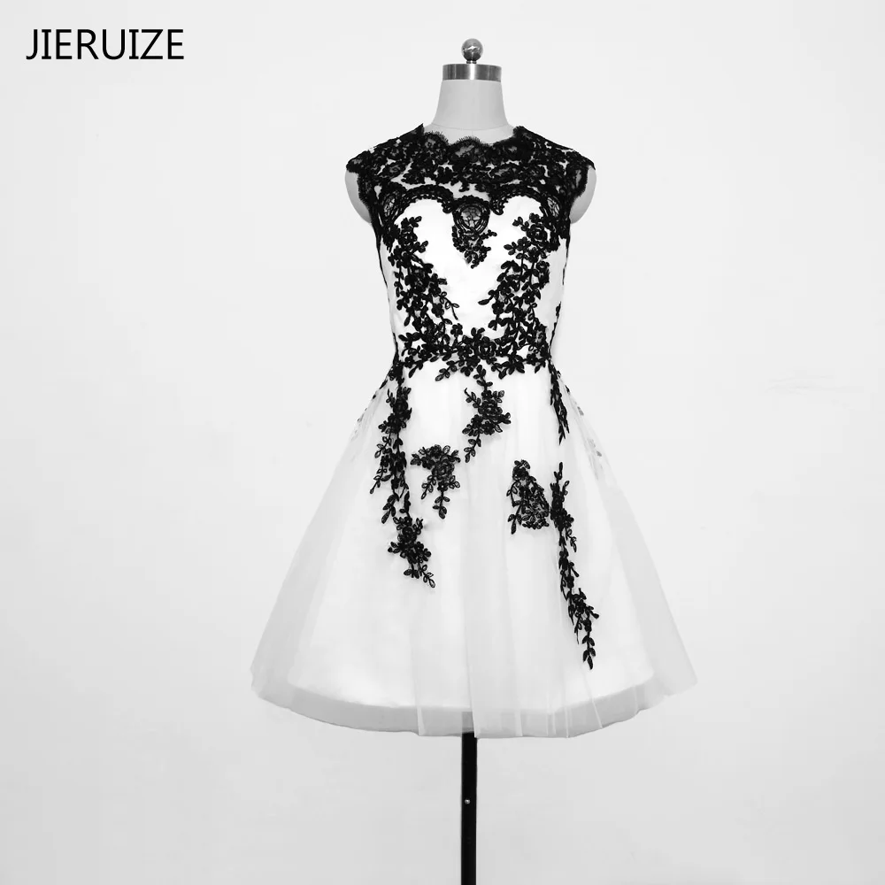 Женское Короткое свадебное платье JIERUZIE Белое и черное кружевное бальное с