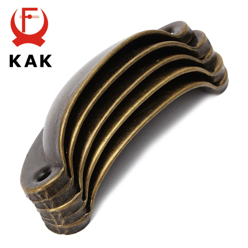 kak 20pcs retro metal kitchen drawer cabinet door handle and furniture knobs hardware cupboard antique brass shell pull handles free global shipping