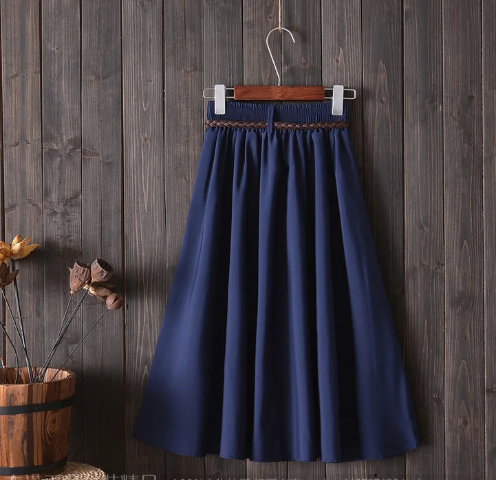Летняя женская юбка с поясом 2019 модная Корейская плиссированная трапециевидная