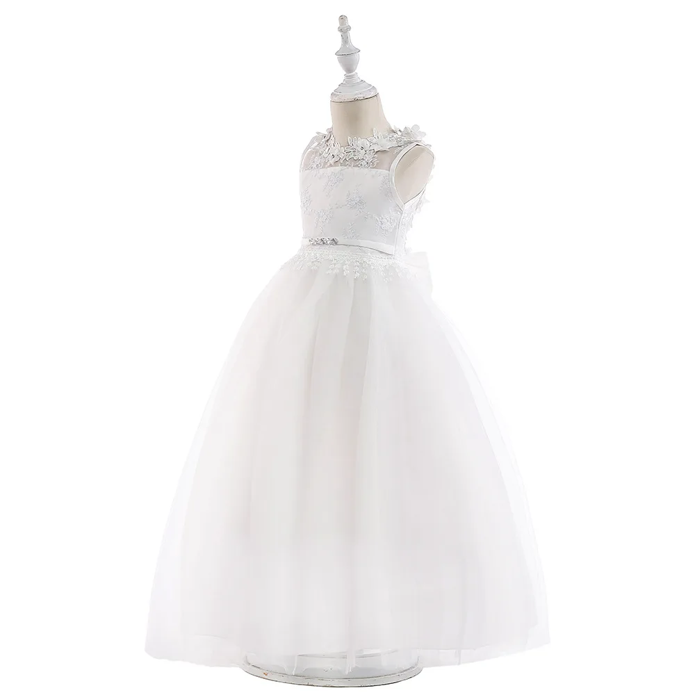 Children Pageant Elegant Dress for Girl Embroidery Flower Princess Wedding Party Dresses Long Bow Rhinestone Belt Communion | Детская