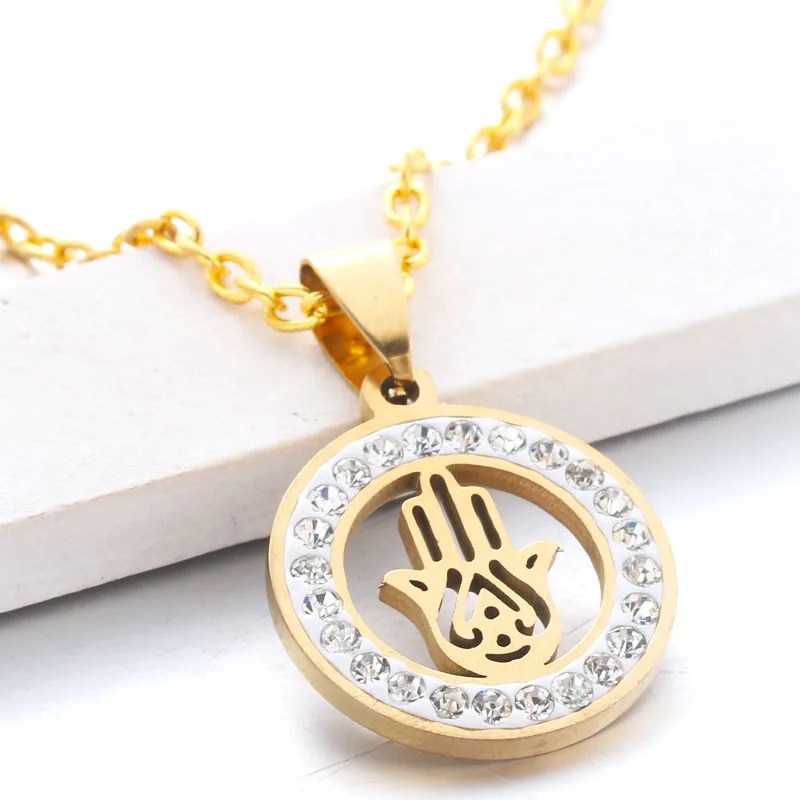 Классическое женское ожерелье Lucky Fatima Hamsa с кулоном из циркона и ракушек розового
