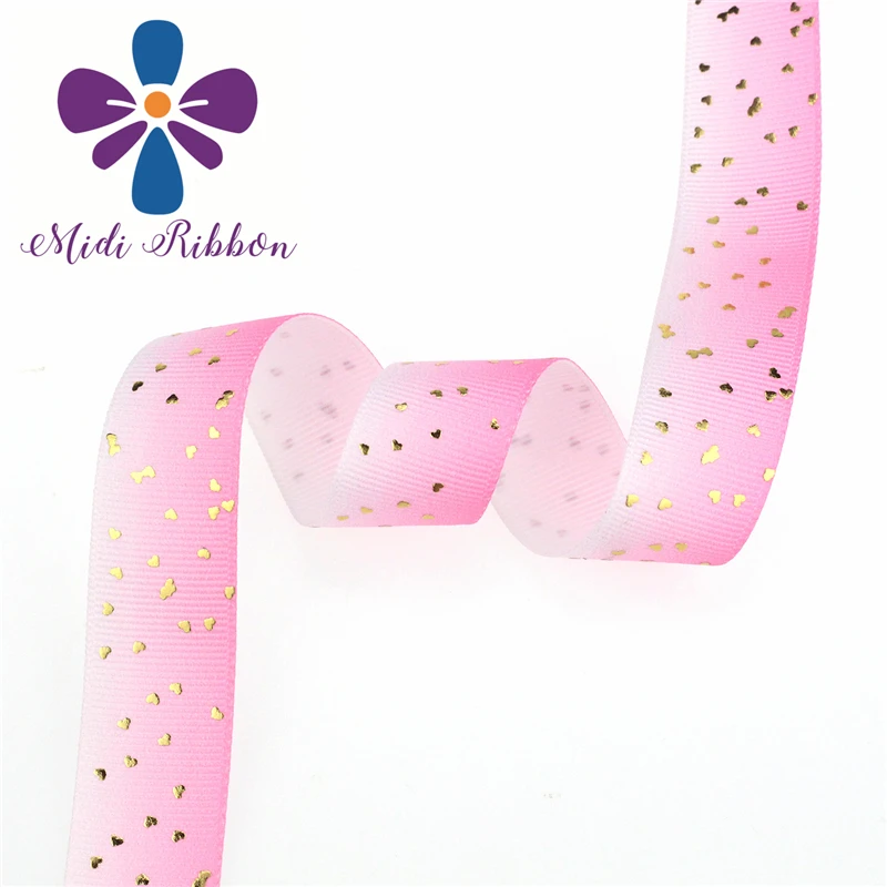 Pink Gradient Запас 7/" 22 мм Золотая мини-лента из фольги с принтом в виде сердца и радужной корсажной ленты, Аксессуары для украшения, 50 ярдов/тесьма в рулоне, принадлежности для поделок - Цвет: Pink Gradient