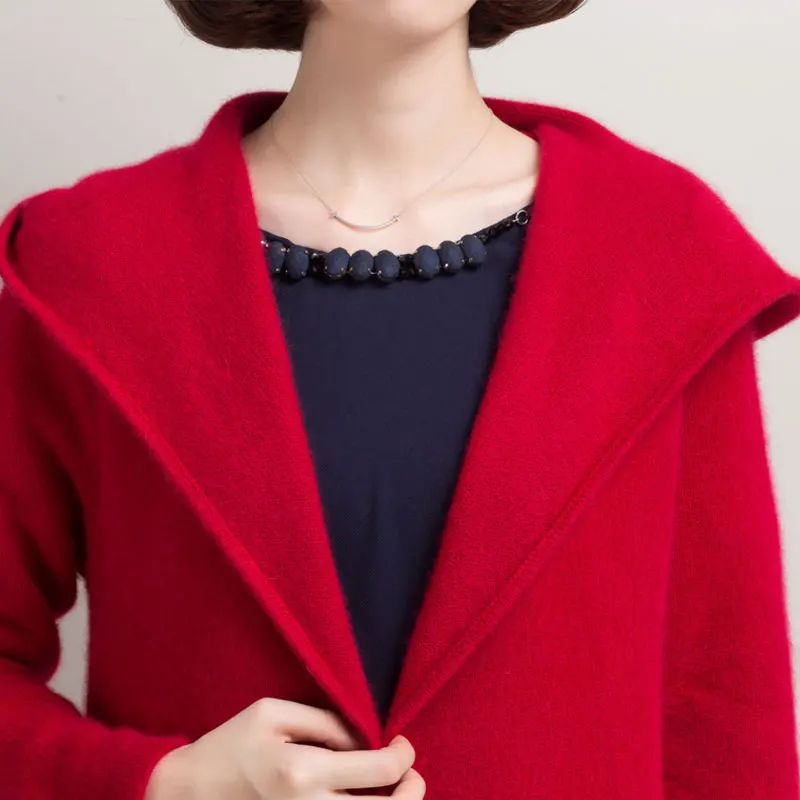 Long Wool Knitted Coat Women's Sweater 2018 Spring-Autumn Red Woolly Clothes Korean Thin Ladies Cardigan CH452 |