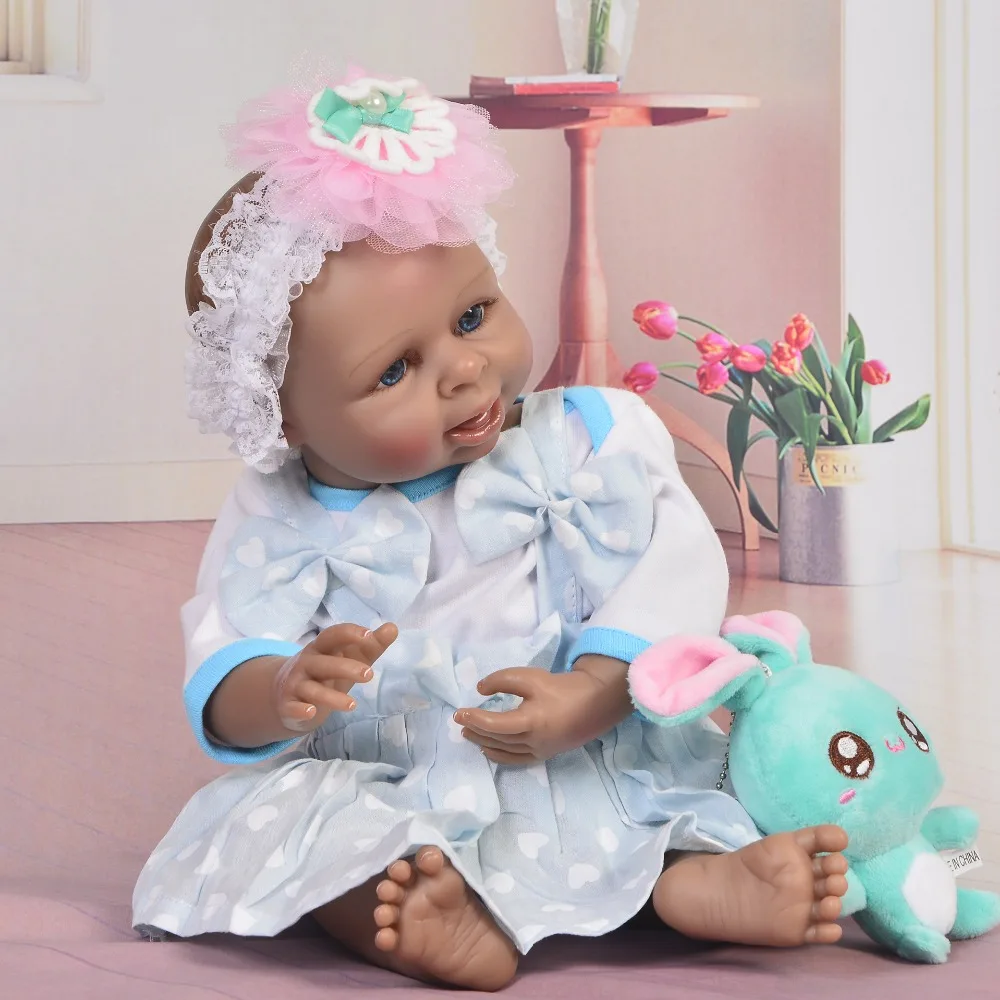 19 Inch Collectible high quality Reborn Baby Doll Full Body Silicone 45 cm Realistic Black Skin Kid Christmas Gifts | Игрушки и хобби