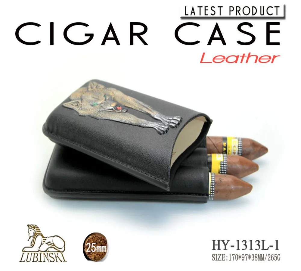 LUBINSKI Black Leather Wolf Cigar Case Humidor Travel Moisturizing Tube Portable Set Hold 3 Pcs Cigars HY-1313L | Дом и сад