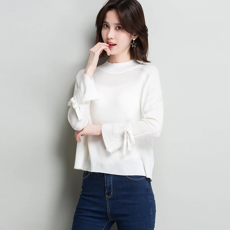 

New Women Korean Style Solid Knit Sweater Blouse Elegant Fashion Knit Blouse