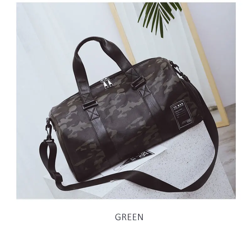 Scione Unisex Camouflage PU Travel Cabin Bags Waterproof Practical Luggage Shoulder Bag Large Leisure Portable With Shoe Pack