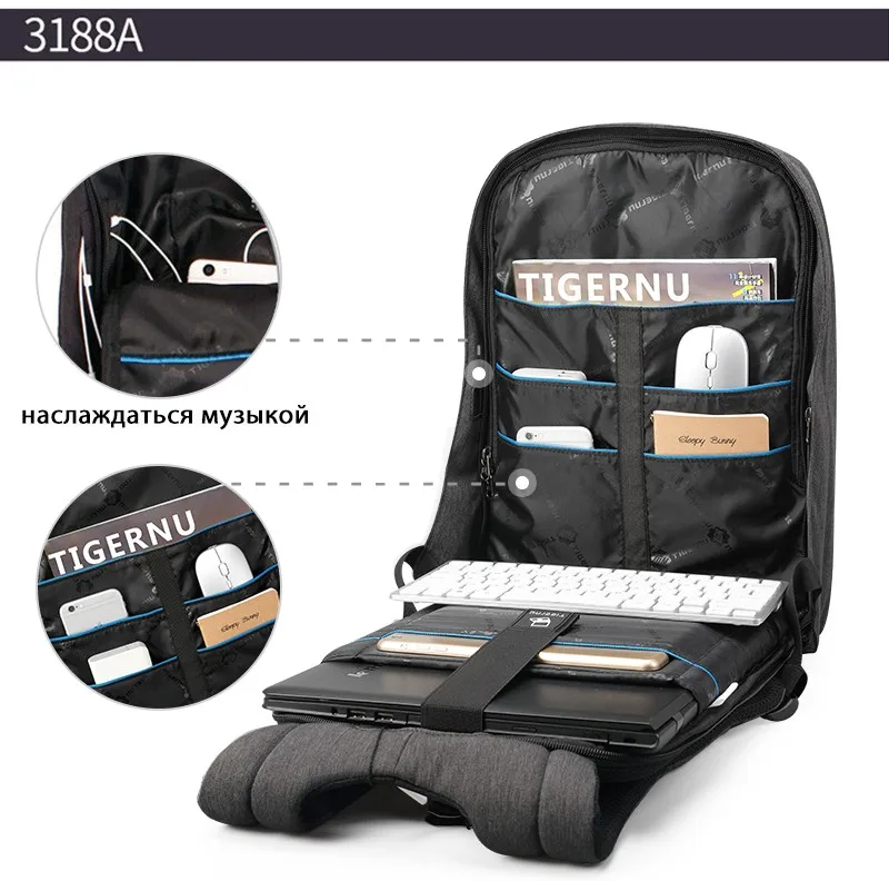Tigernu Brand Anti-Theft Design мужская Рюкзак Бизнес Рюкзак Женщин 14 15.6 17 Дюймов Рюкзак Отдыха и Путешествий Mochila Feminina