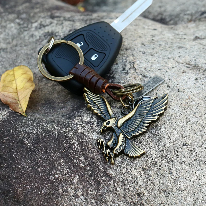Punk Art Genuine Leather Cut Out Men Women Keychain Bag Pendant Alloy Eagle Car Key Chain Ring Holder Jewelry Cartoon | Украшения и
