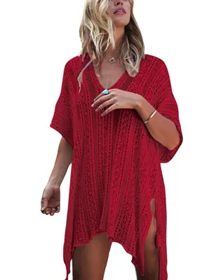 Red Для женщин Пляжная накидка UPS для беременных бикини Купальник Cover-UPS сетки вязаный крючком копченой купальники Беременность Туника пикантные пляжные Сетчатое платье - Цвет: Red