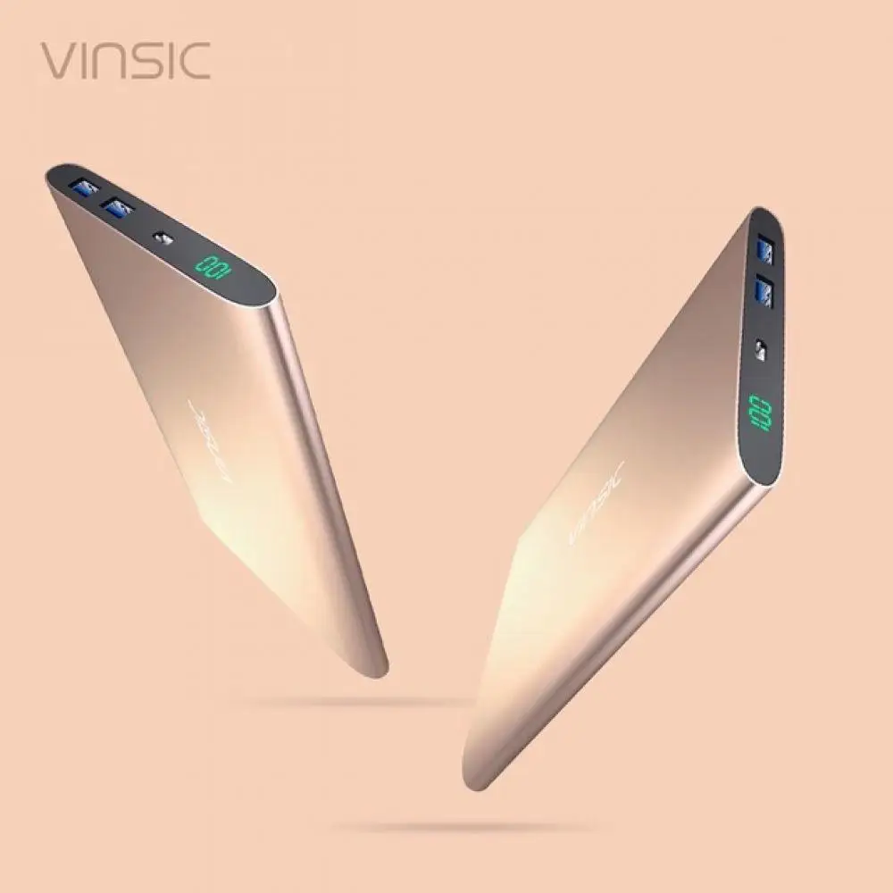 gold VINSIC, 20000 мА/ч, внешний аккумулятор, двойной USB, смарт-внешний аккумулятор, зарядное устройство, портативное, упаковка, зарядное устройство для iPhone X, 8, 8 Plus, samsung - Цвет: gold
