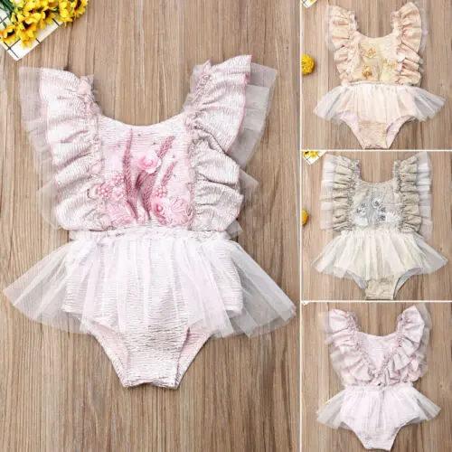 Детская одежда для девочек Летний комбинезон абрикосового цвета с оборками и