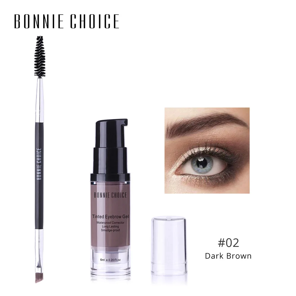 Dark Brown and brush Bonnie Choice, водонепроницаемый гель для бровей, ТИНТ, макияж, усилитель, кисть, набор, для бровей, гель, крем, макияж, набор, инструмент, косметика - Цвет: Dark Brown and brush