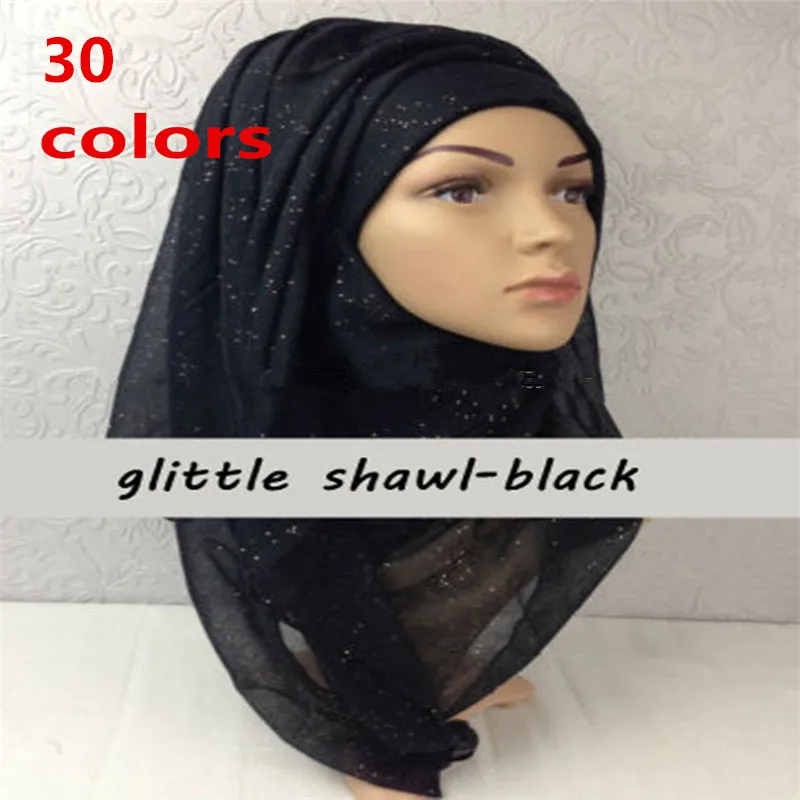 

2020 NEW 30 colors glitter maxi hijab plain scarf women Shimmer shawl Muslim Solid shiny Shawl long soft muffler foulard 1pc