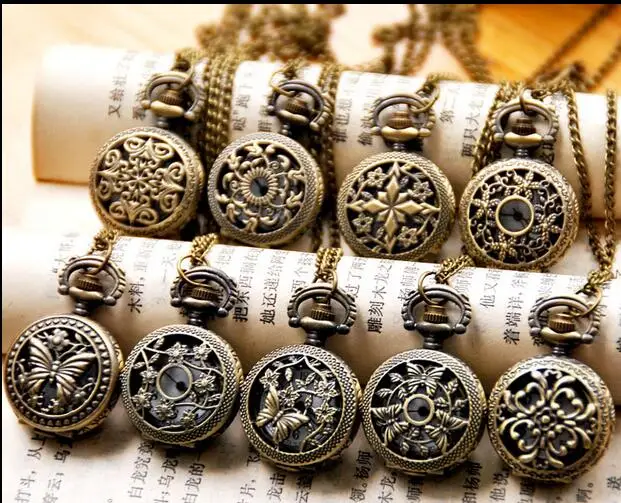 12 шт./партия винтажные маленькие карманные часы с цветком|watch necklace|pocket watch necklaceflower