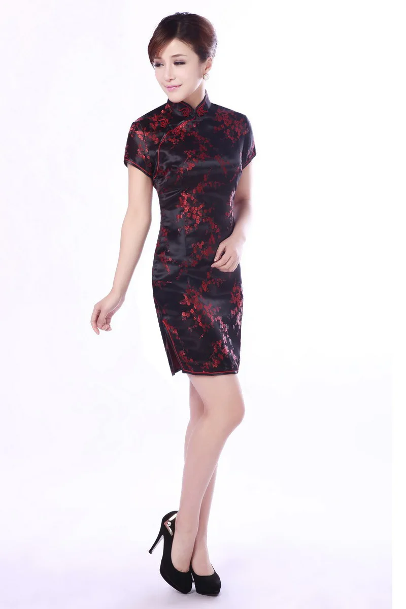 Дешевые cheongsam черное Восточное Шанхай Тан платье традиционная китайская одежда узоры современный Ципао платье красный cheongsam шелк