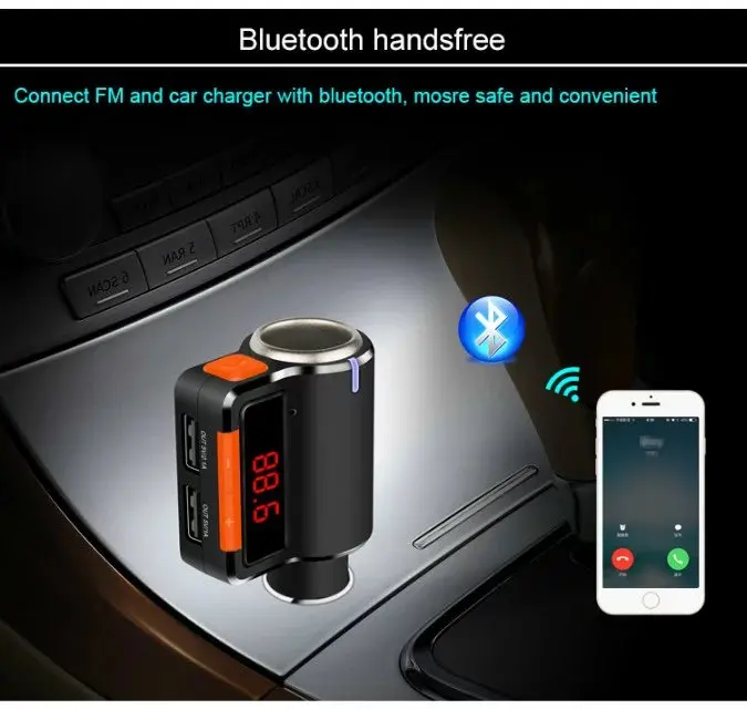 BC09 Bluetooth FM передатчик прикуривателя socke автомобиля Зарядное устройство Bluetooth автомобильный набор, свободные руки, FM передатчик для iPhone и Android Телефон iPod