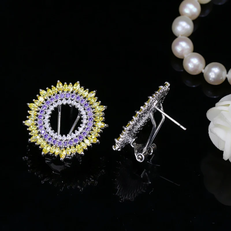 CWWZircons Fashion Marquise Cut Yellow And Purple CZ Zirconia Stones Round Big Easy Stud Earrings for Women Jewelry CZ043 | Украшения и