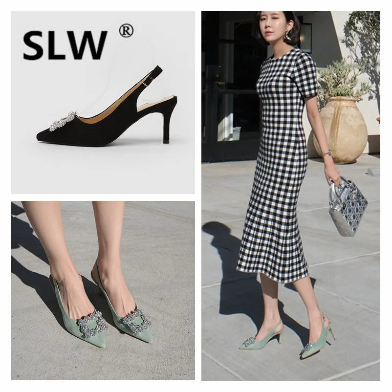 Резиновые тонкие туфли с острым мыском Туфли ремешком и пряжкой из флока