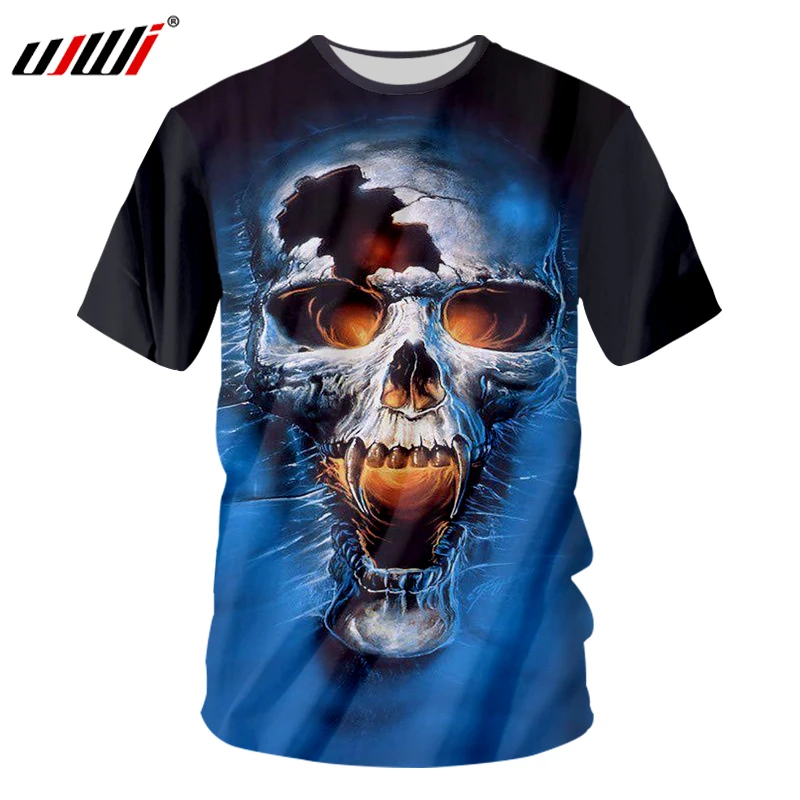 UJWI 3D Печатные Футболки с изображением черепа ужасов забавные крутые черные