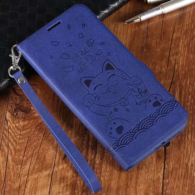 Blue Lucky Cat Чехол для huawei Honor 8C, винтажный флип-кошелек, кожаный чехол с подставкой для Honor 8C, чехол с узором, мягкий силиконовый чехол на ремне, чехлы для телефонов - Цвет: Blue Lucky Cat