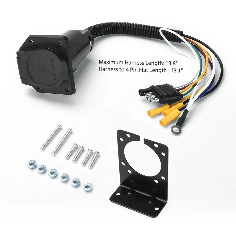 

MICTUNING 4 Way Flat To 7 Way Round Blade Trailer Adapter Plug For Boat RV Truck With Connector Socket Mounting Bracket