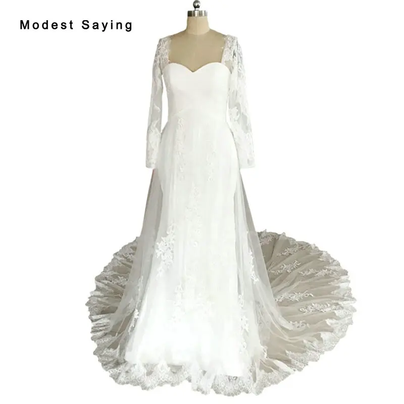 Настоящее сексуальное покроя Русалка милый длинный рукав кружева свадебные