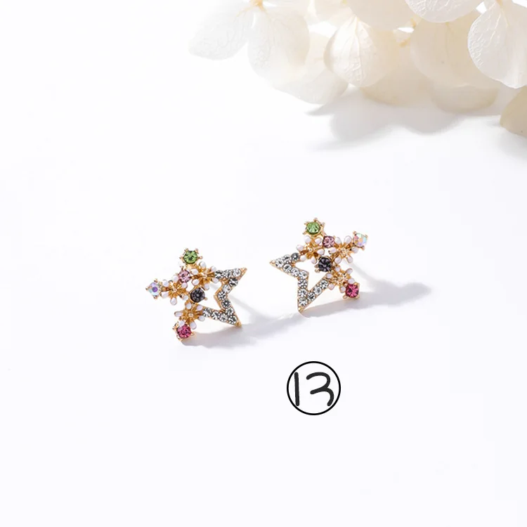 Flower 13 Корейское модное милое украшение в виде цветка висячие серьги летние милые цветные гирлянды Стразы лепестки серьги для девочек милые ювелирные изделия - Окраска металла: Flower 13