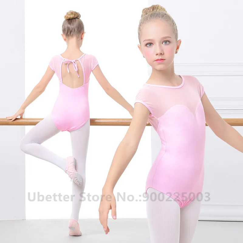 Платье для балета и танцев, одежда для занятий детей, летняя коротко-рукавная хлопковая гимнастическая леотард для девочек, одежда для тела D022.