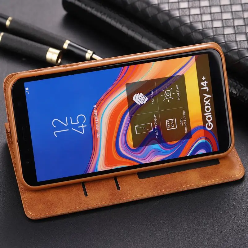 Чехол s для samsung Galaxy J4 Plus чехол для телефона роскошный винтажный Магнитный Флип с отделением для карт кожаные сумки для samsung J 4