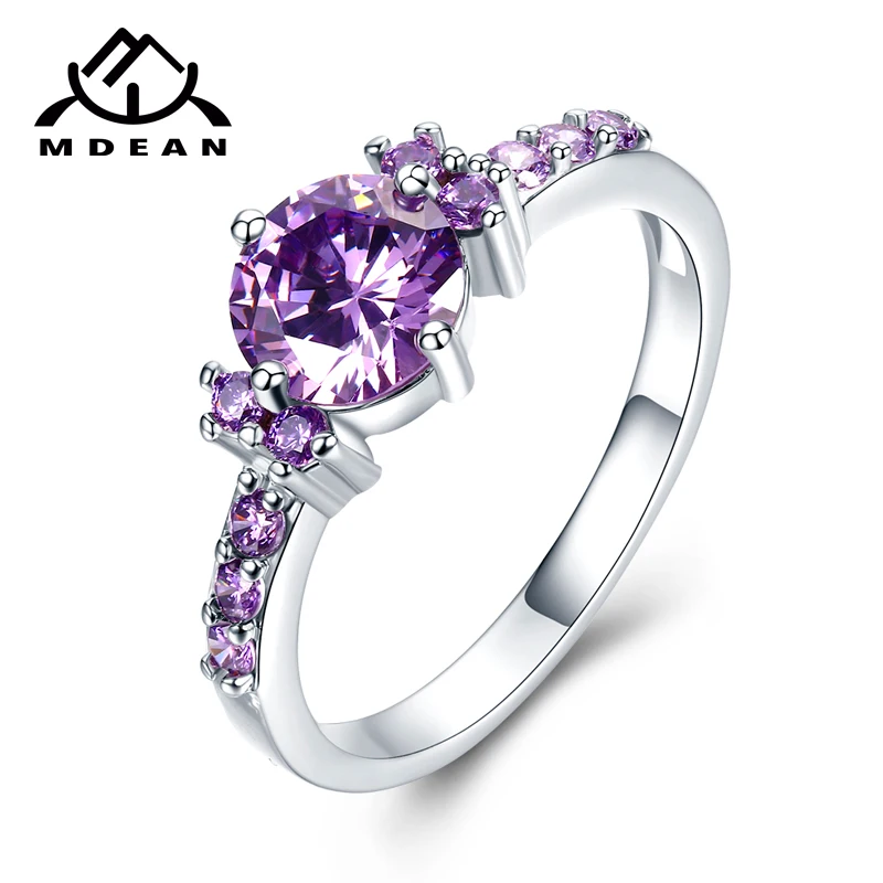MDEAN белого золота цвет кольца для женщин из фиолетового циркона AAA Jewelry обручение