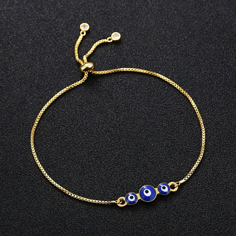 Модный эмалевый браслет турецкого золотого сглаза с синими глазами золотой